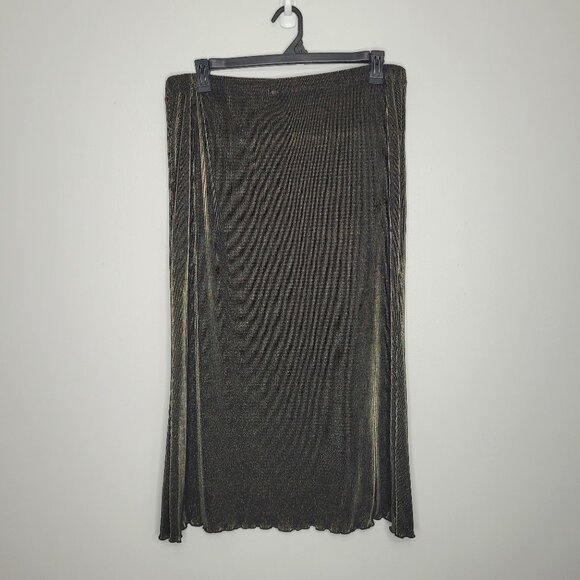 Vintage gold black metallic pull on textured party disco midi skirt - Picture 1 of 6